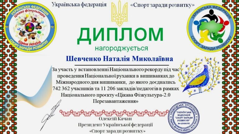 Диплом рекорд Шевченко Н.М.