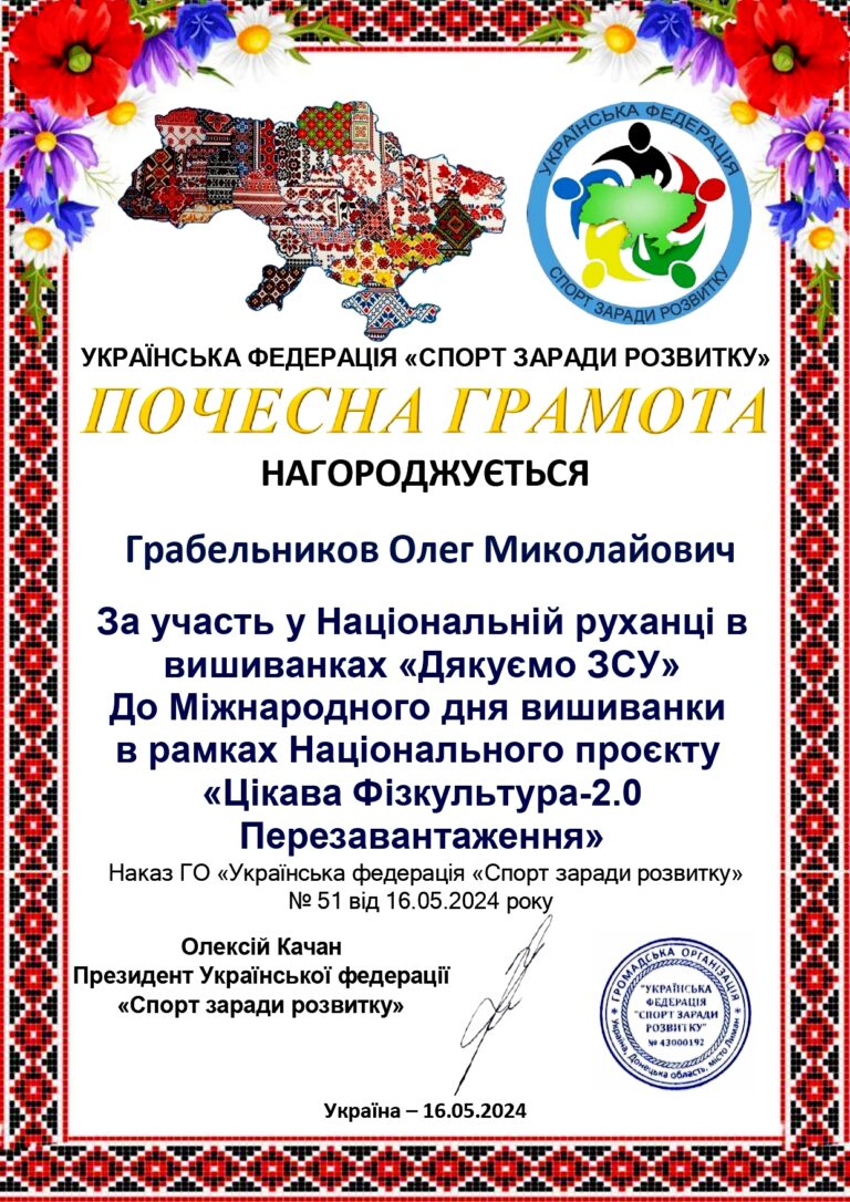 Почесна грамота 16.05.2024
